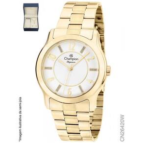 Relógio Champion Dourado Feminino Cn26420W + Colar E Brincos