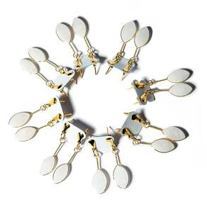 10 Brinco Navete Quartzo Leitoso Ranhurado Tarraxa Dourado
