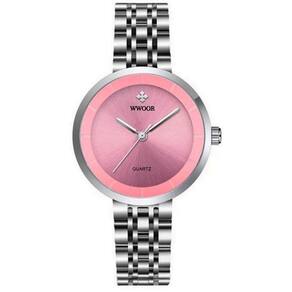 Relógio Feminino De Quartzo Minimalista Pulseira De Aço Inoxidável A Prova D´agua Rosa Prata