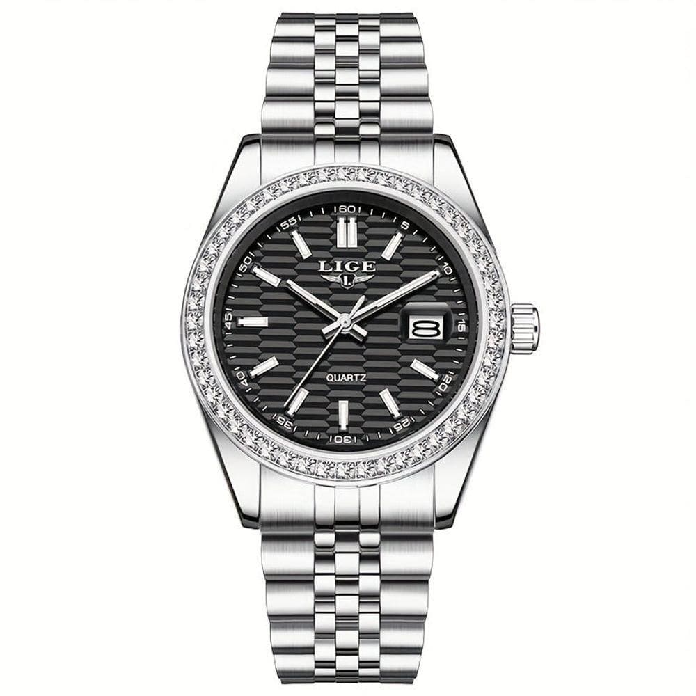 Relógio - Estilo Clássico, Mostrador Luminoso, Pulseira De Aço Inoxidável Preto