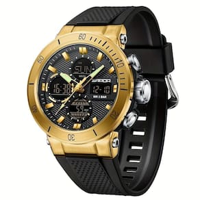 Relógio De Pulso Esportivo Masculino De Moda Com Display Duplo, Alarme Preto Dourado