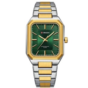 Relógio Masculino Em Aço Inoxidável De Quartzo Casual Impermavel 3atm Verde Dourado