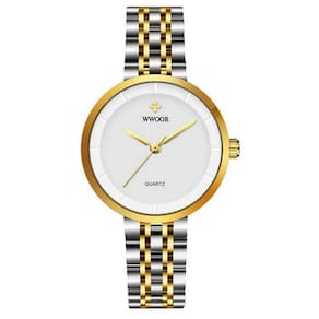 Relógio Feminino De Quartzo Minimalista Pulseira De Aço Inoxidável A Prova D´agua Branco Dourado