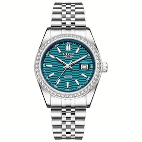 Relógio - Estilo Clássico, Mostrador Luminoso, Pulseira De Aço Inoxidável Azul Claro