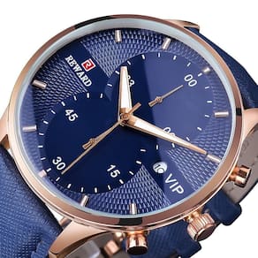 Relógio Preto Dourado De Luxo - Cronômetro Com Pulseira De Couro Rosa Dourado Azul