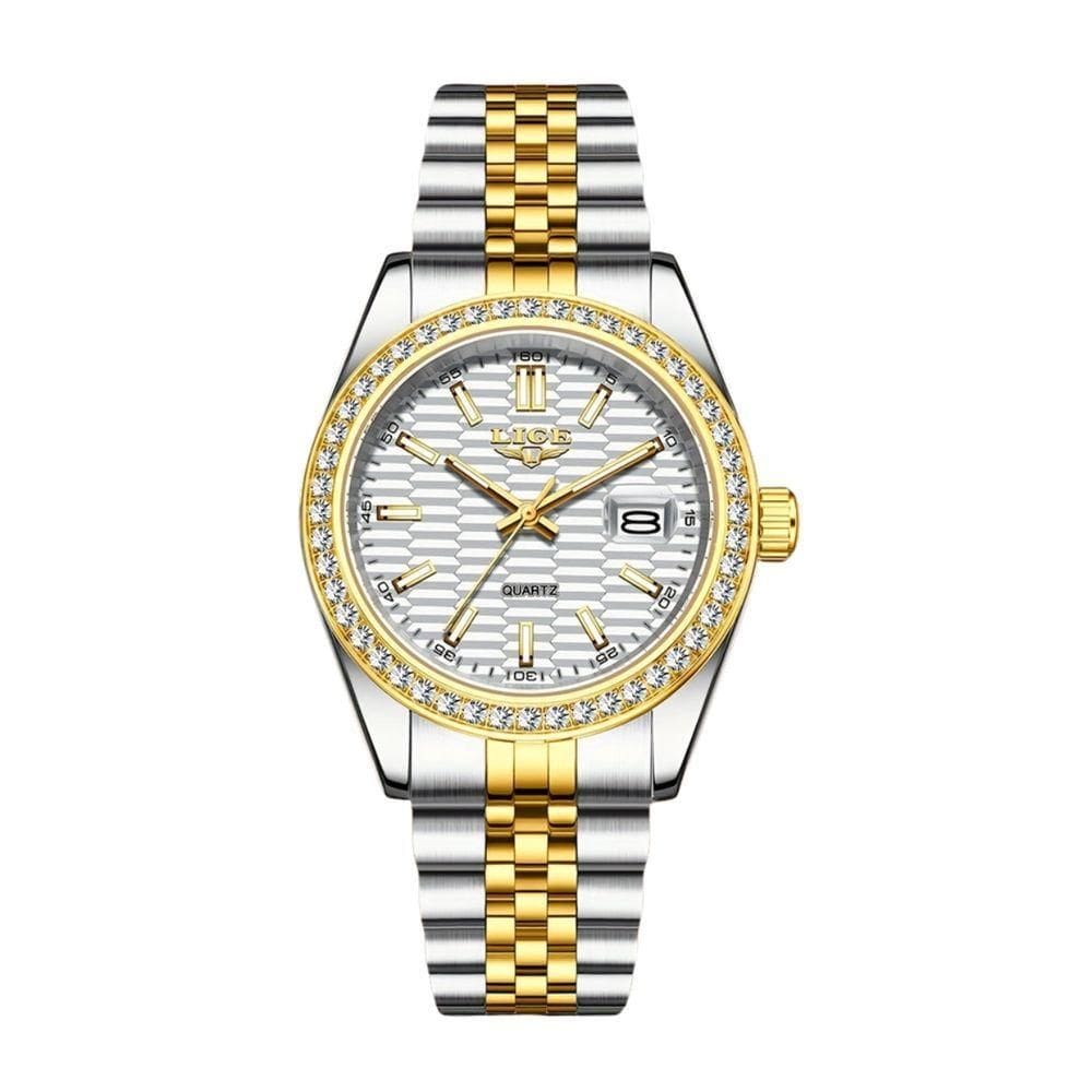 Relógio - Estilo Clássico, Mostrador Luminoso, Pulseira De Aço Inoxidável Dourado Prata