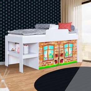 Cama Cortina Infantil Solteiro Branco Criativa