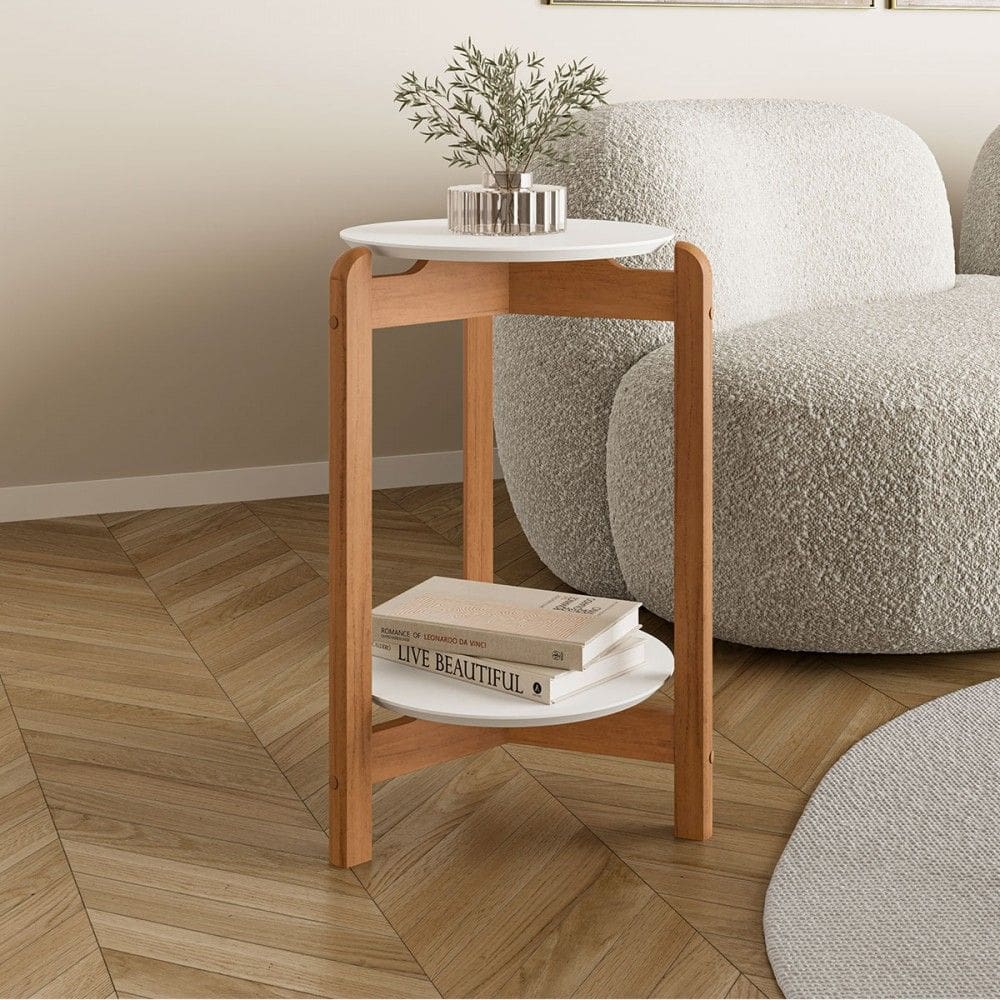 Mesa de Canto Manchester Branco/Cedro - Pnr Móveis