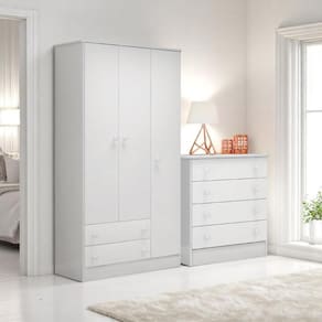 777 - Comoda 4 Gavetas Doce Sonho Branco/branco ( + 2617 - G. Roupa 3pts/2gv Doce Sonho Branco/branco (