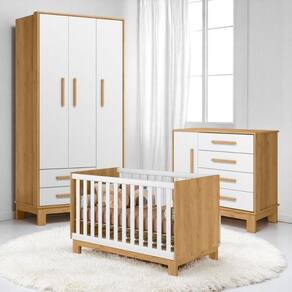 Conjunto Infantil Slim Freijo/branco: Berço Slim Mini Cama Cômoda Slim Guarda-roupa