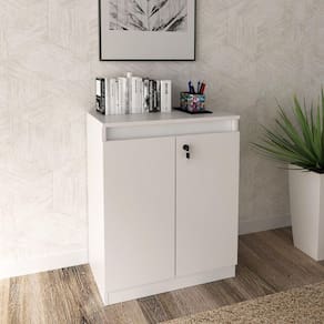 Balcão Para Escritório 60cm Com 1 Prateleira 2 Portas E Chave Branco