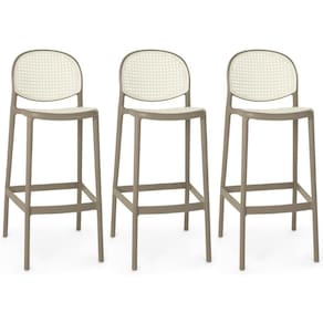 Kit 3 Banqueta Alta Com Encosto Roma Em Polipropileno Cozinha/bancada - Branco/cinza Escuro