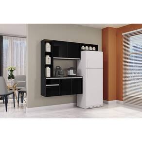 Kit Cozinha Suspensa Com Balcão Mel Poquema Moveis Preto