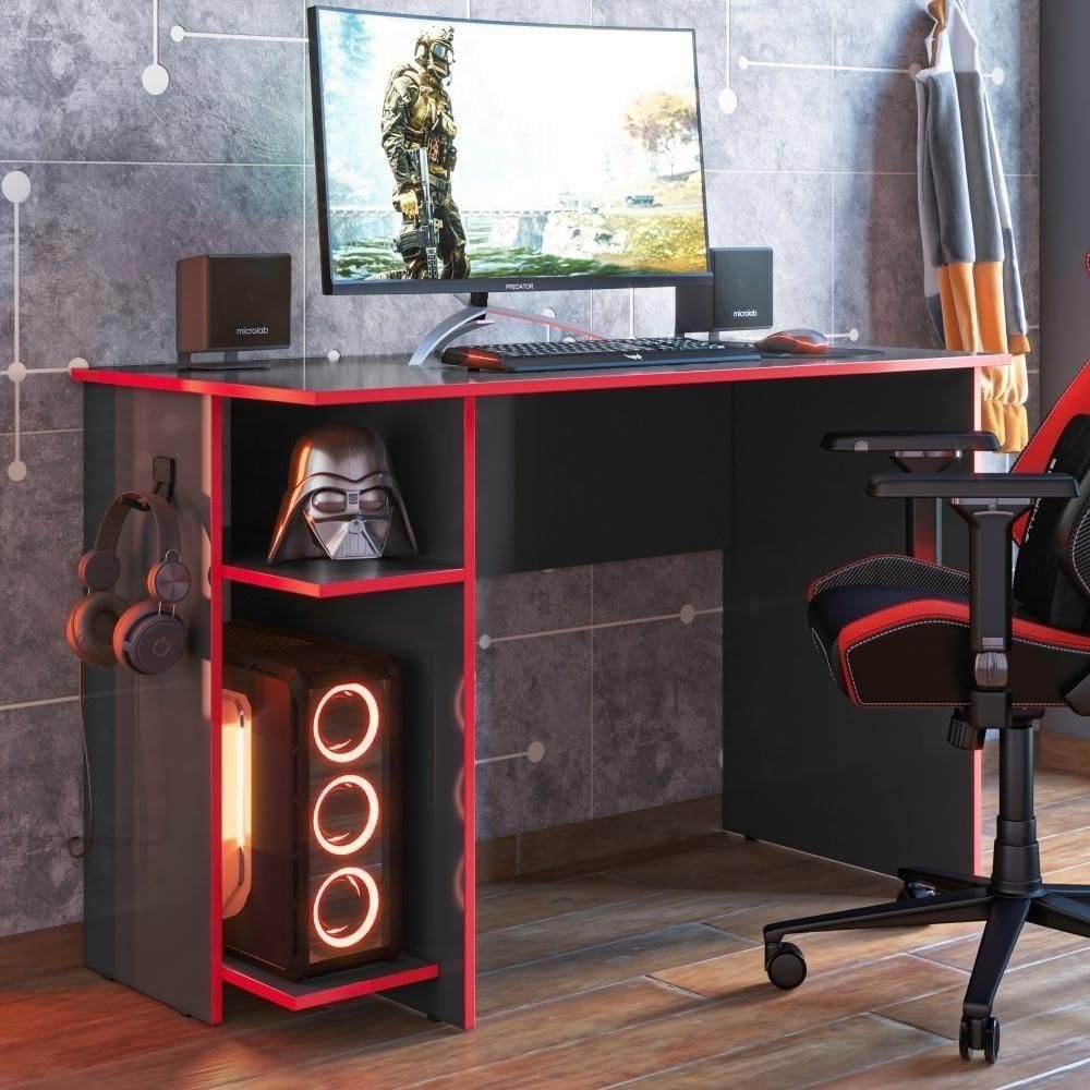 Mesa P/ Escritório E Gamer Preto Fosco/vermelho (