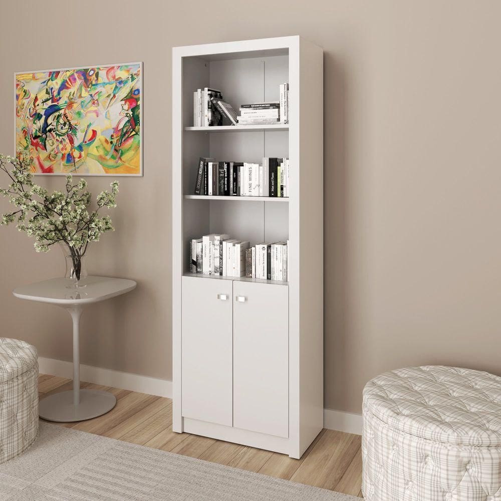 Armário Alto Para Escritório 171,5x60cm Com 2 Portas E 5 Prateleiras Branco