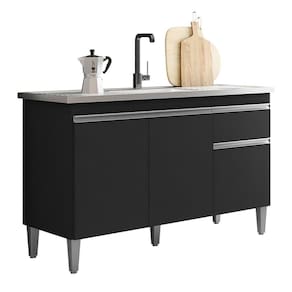 Balcão Para Cozinha Tatiane 120cm Com 2 Portas E 2 Gavetas Preto