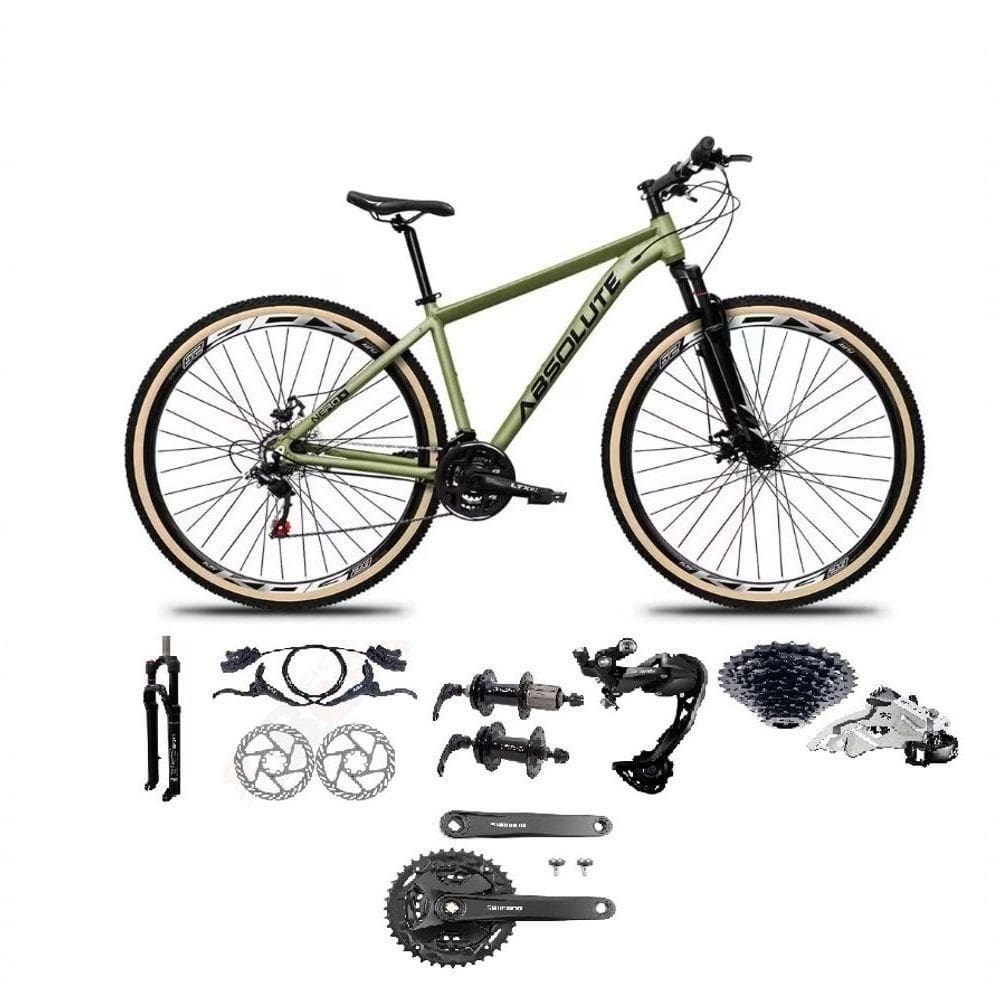 Bicicleta Aro 29 Absolute Nero 5 Câmbios Shimano Alívio/altus 27v Freio A Oléo Garfo Trava Pneu C/faixa -oliva Tam.19