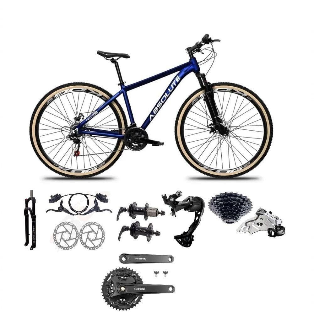 Bicicleta Aro 29 Absolute Nero 5 Câmbios Shimano Alívio/altus 27v Freio A Oléo Garfo Trava Pneu C/faixa -azul Tam.19