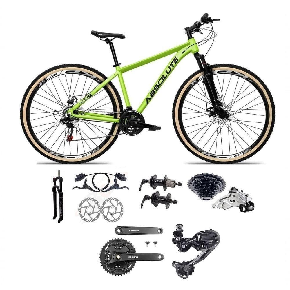 Bicicleta Aro 29 Absolute Nero 5 Câmbios Shimano Deore/altus 27v Freio A Oléo Garfo C/trava Pneu C/faixa -verde Tam.17