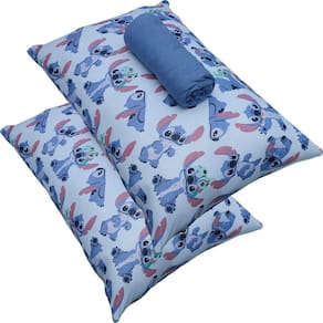 Jogo De Cama Portallar Casal Malha 100% Algodão Disney Mickey Stitch E Xepa 3 Peças Azul
