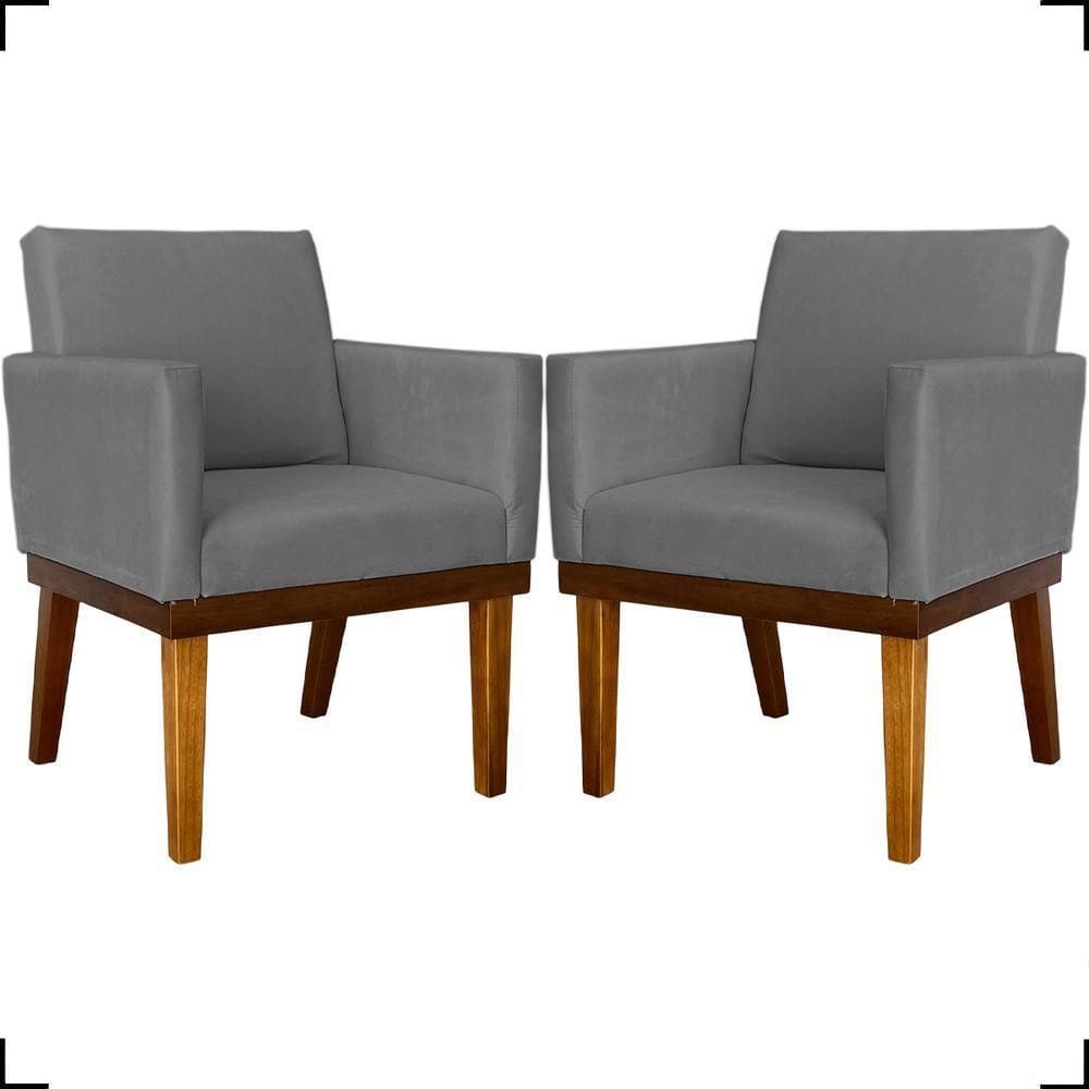 Kit 2 Poltronas Decorativa Para Sala Recepção Consultório Escritório Base Em Madeira Divine Suede
