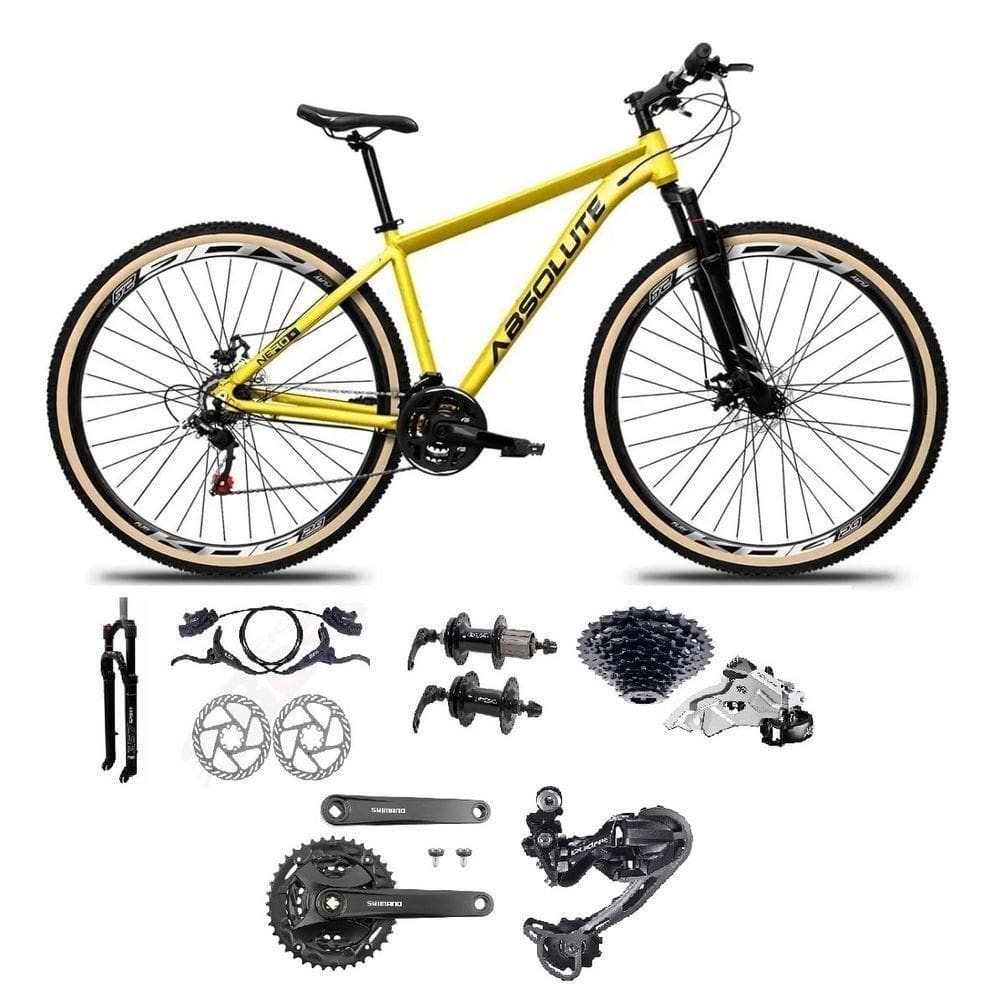 Bicicleta Aro 29 Absolute Nero 5 Câmbios Shimano Deore/altus 27v Freio A Oléo Garfo C/trava Pneu C/faixa -amarelo Tam.15