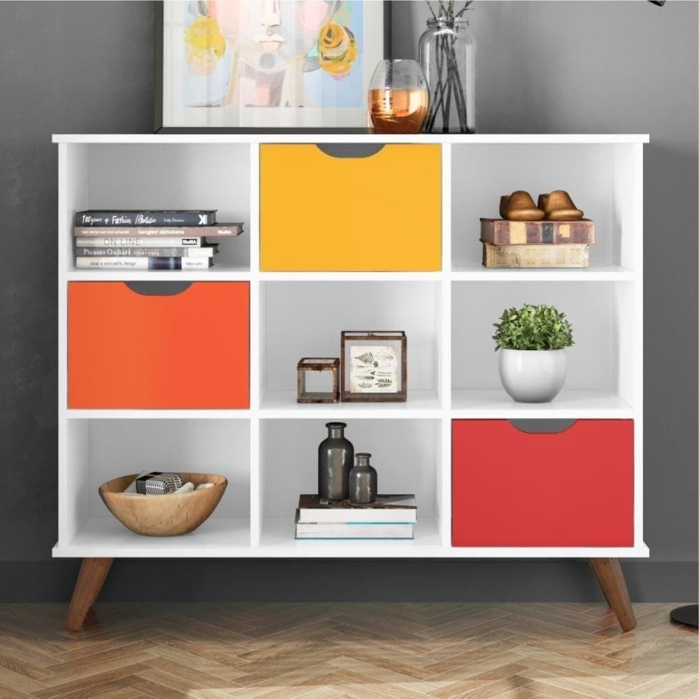 Nicho Organizador Branco Retrô ( + Kit 3 Gavetas Coloridas (