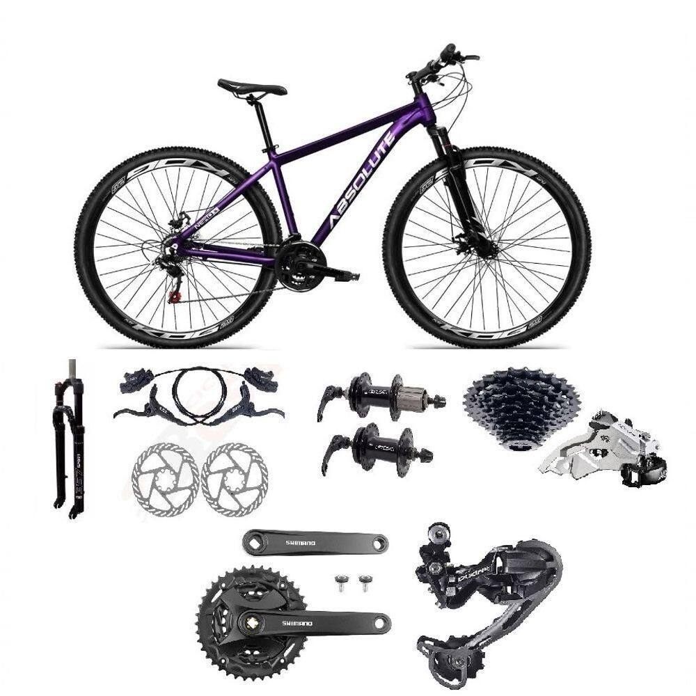 Bicicleta Aro 29 Absolute Nero 5 Câmbios Shimano Deore E Altus 27v Freio Hidraulico Garfo C/trava -roxo Tam.19