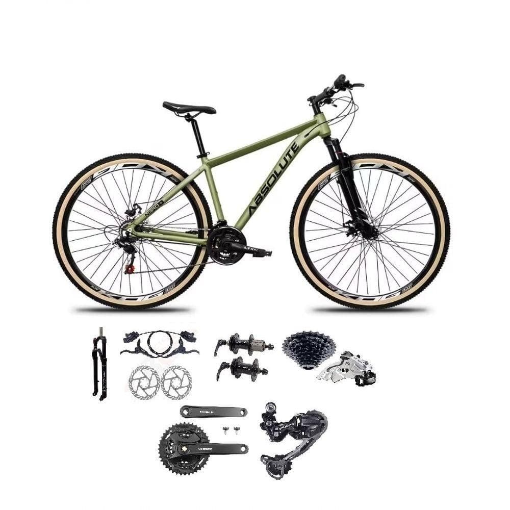 Bicicleta Aro 29 Absolute Nero 5 Câmbios Shimano Deore/altus 27v Freio A Oléo Garfo C/trava Pneu C/faixa -oliva Tam.15