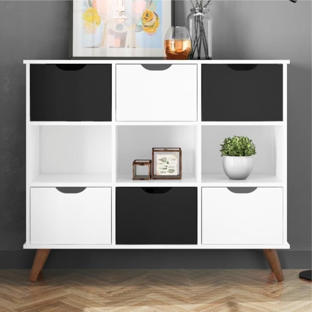 Nicho Organizador Branco Retrô ( + Kit 3 Gavetas Brancas ( + Kit 3 Gavetas Pretas (