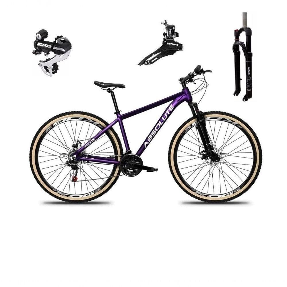 Bicicleta Aro 29 Absolute Nero 5 Câmbio Shimano 24v Acera K7 Garfo Trava Freio A Disco Pneu C/faixa - Roxo Tam.13.8