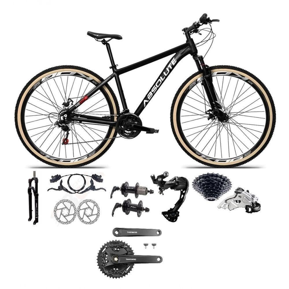 Bicicleta Aro 29 Absolute Nero 5 Câmbios Shimano Alívio/altus 27v Freio A Oléo Garfo Trava Pneu C/faixa -preto Tam.23