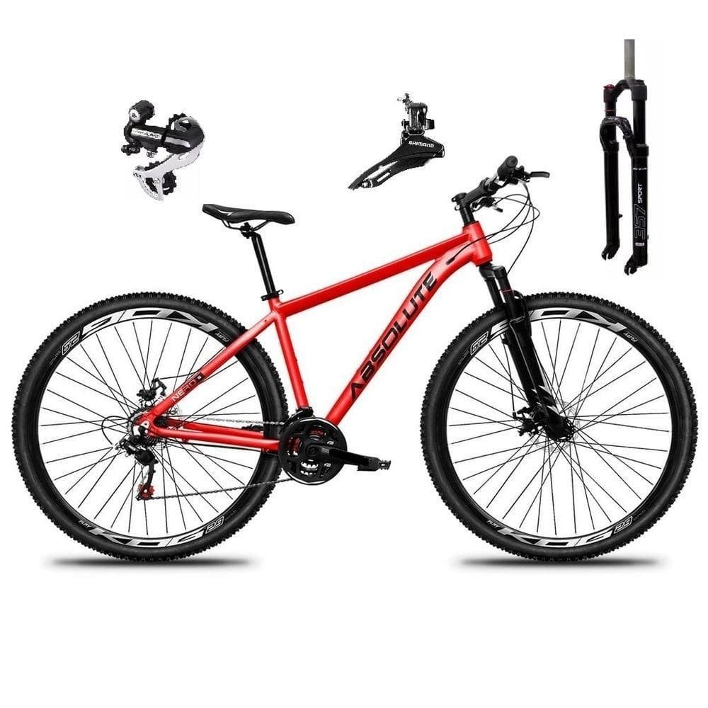 Bicicleta Aro 29 Absolute Nero 5 Câmbio Shimano 24v Acera K7 Garfo Trava Freio A Disco - Vermelho Tam.19