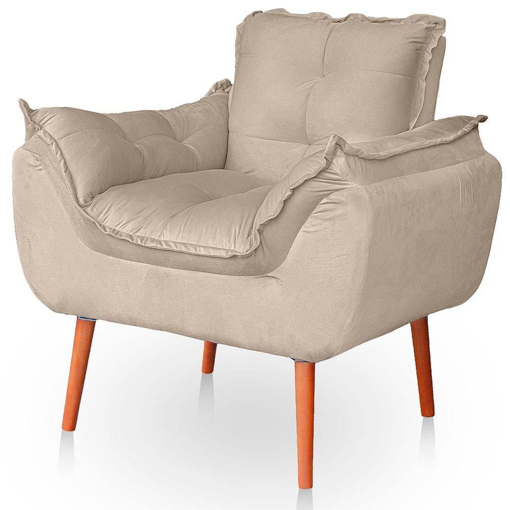 Poltrona Opala Para Sala Confortável Resistente Veludo Bege