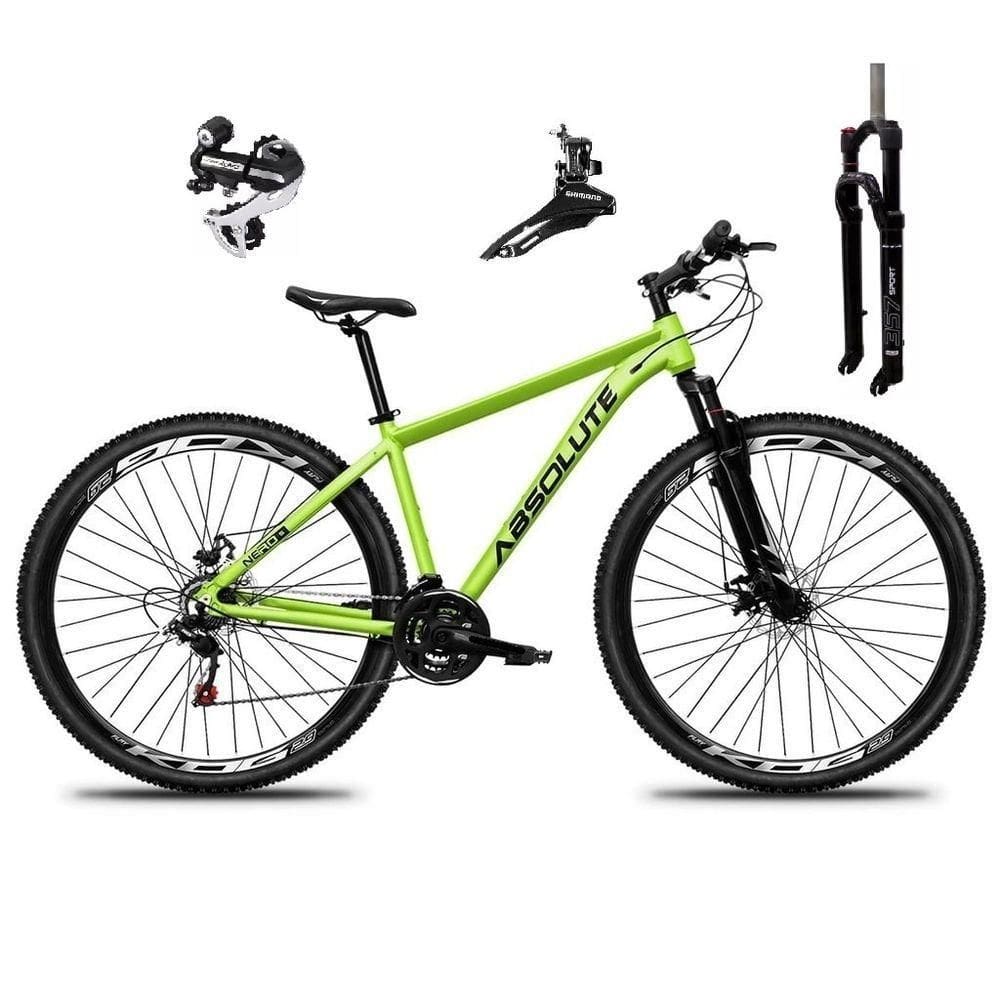 Bicicleta Aro 29 Absolute Nero 5 Câmbio Shimano 24v Acera K7 Garfo Trava Freio A Disco - Verde Tam.15