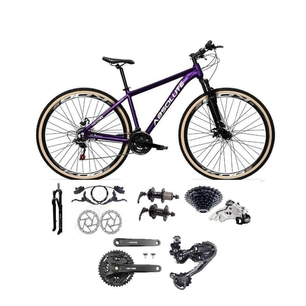 Bicicleta Aro 29 Absolute Nero 5 Câmbios Shimano Deore/altus 27v Freio A Oléo Garfo C/trava Pneu C/faixa -roxo Tam.19