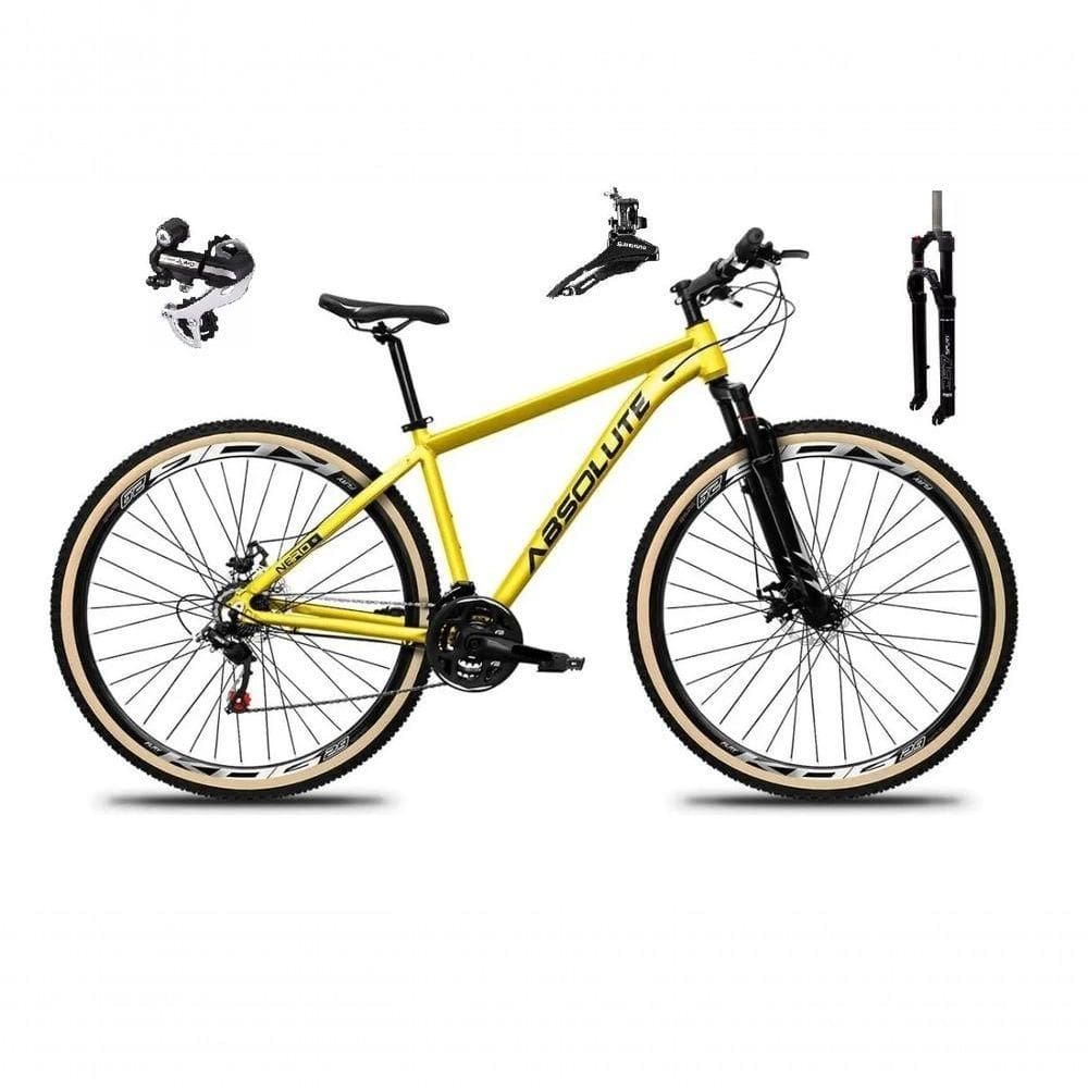 Bicicleta Aro 29 Absolute Nero 5 Câmbio Shimano 24v Acera K7 Garfo Trava Freio A Disco Pneu C/faixa - Amarelo Tam.19