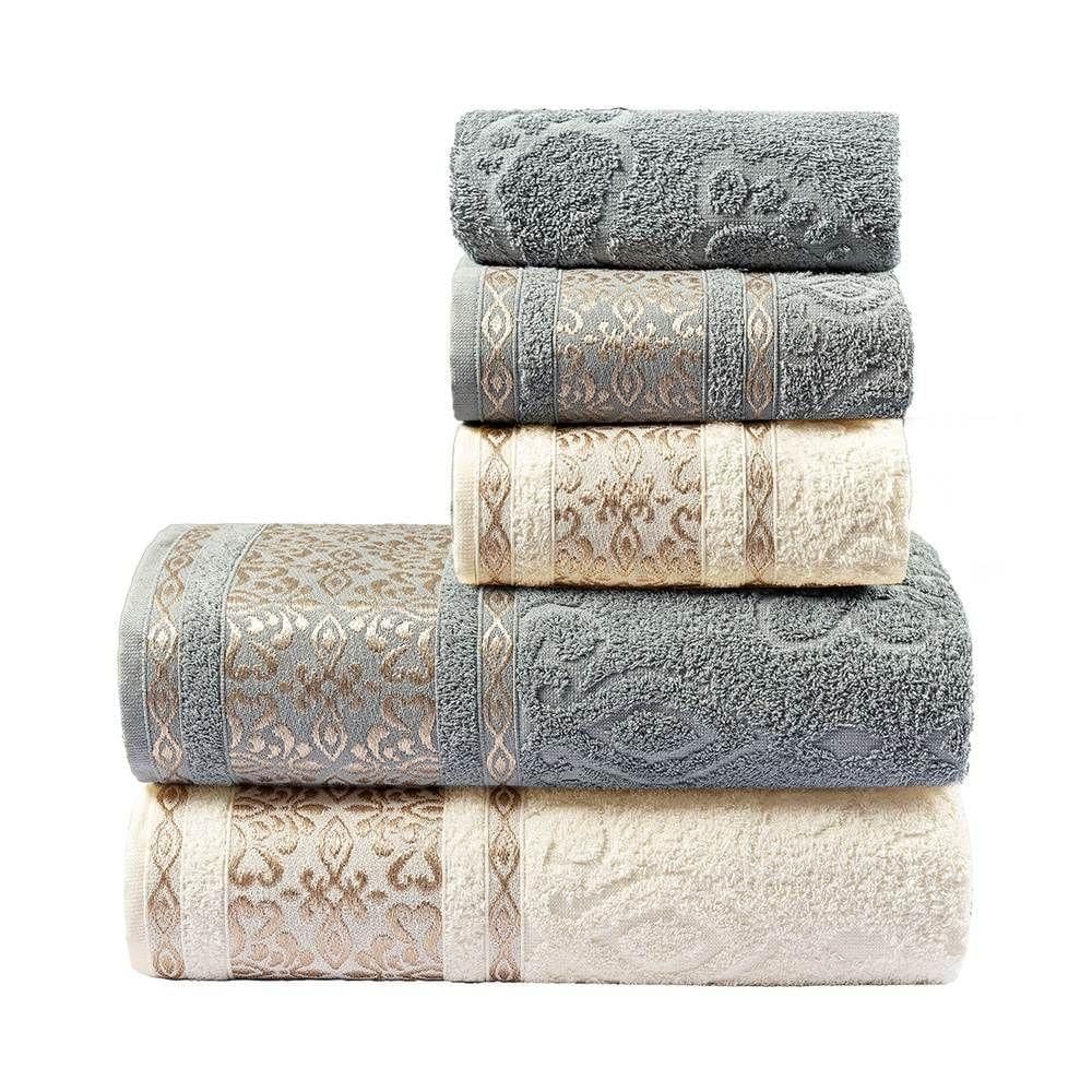 Jogo De Banho Essence Bordado Algodão 5 Peças - Granito/pérola