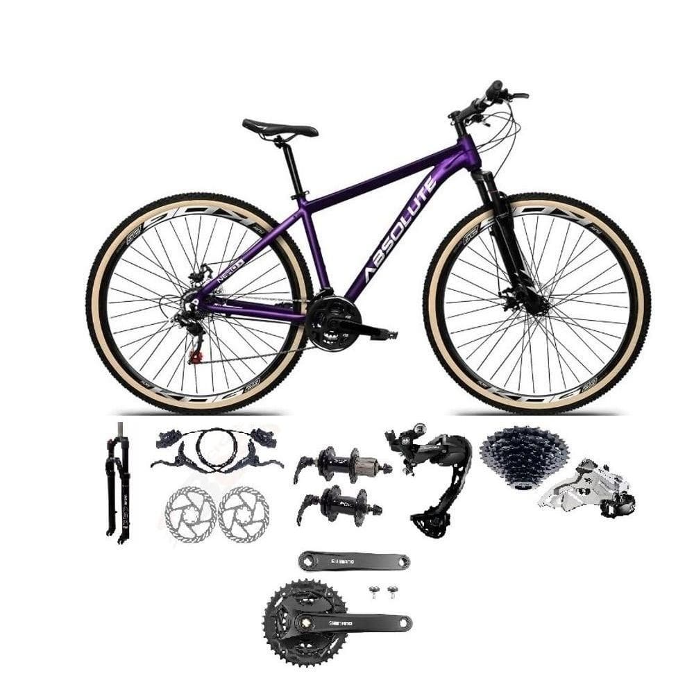 Bicicleta Aro 29 Absolute Nero 5 Câmbios Shimano Alívio/altus 27v Freio A Oléo Garfo Trava Pneu C/faixa -roxo Tam.15
