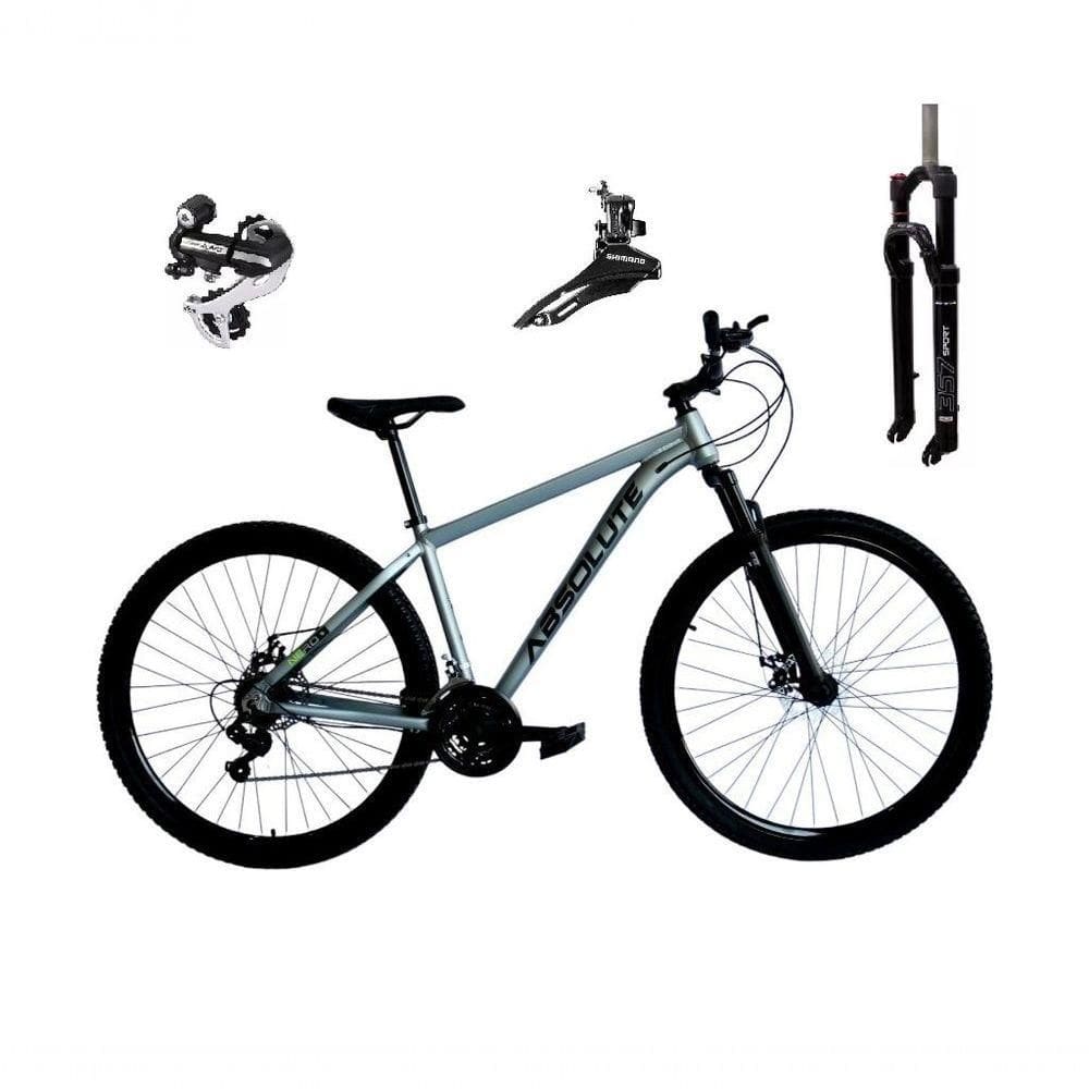 Bicicleta Aro 29 Absolute Nero 5 Câmbio Shimano 24v Acera K7 Garfo Trava Freio A Disco - Cinza Tam.19