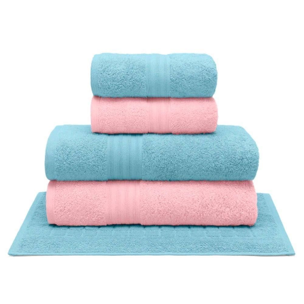 Jogo De Toalha Buettner 5 Peças Algodão Egípcio Platine Color Rosa Petala E Azul Riviera