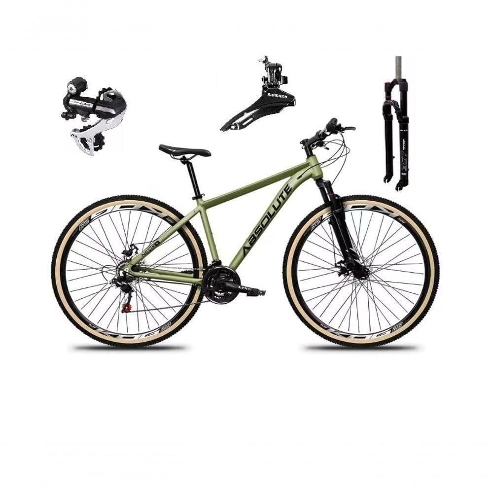 Bicicleta Aro 29 Absolute Nero 5 Câmbio Shimano 24v Acera K7 Garfo Trava Freio A Disco Pneu C/faixa - Oliva Tam.19