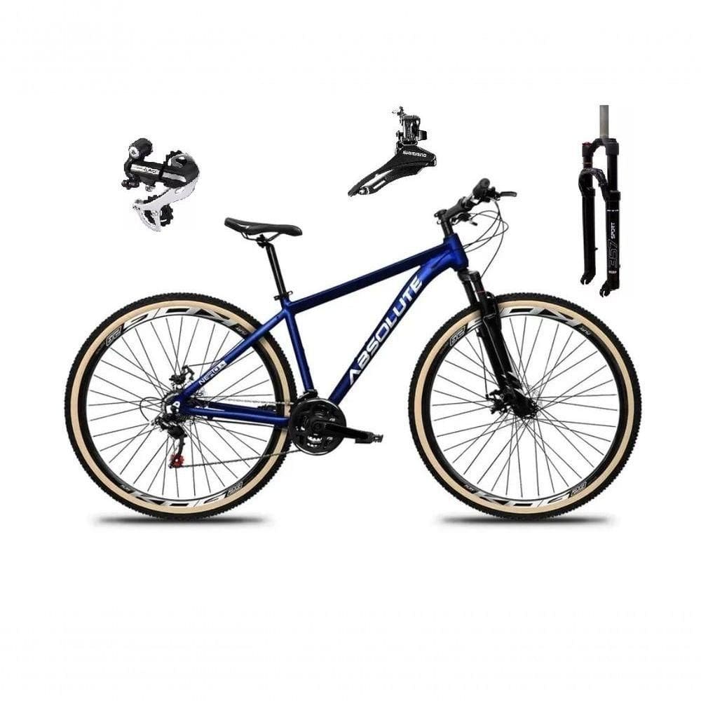 Bicicleta Aro 29 Absolute Nero 5 Câmbio Shimano 24v Acera K7 Garfo Trava Freio A Disco Pneu C/faixa - Azul Tam.19