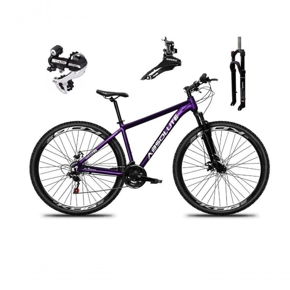 Bicicleta Aro 29 Absolute Nero 5 Câmbio Shimano 24v Acera K7 Garfo Trava Freio A Disco - Roxo Tam.17