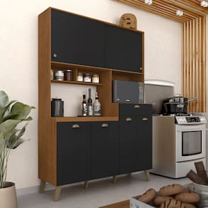 Armário Kit De Cozinha Tiana Retro 6 Pts 1 Gav Freij/preto Fosco - M.a
