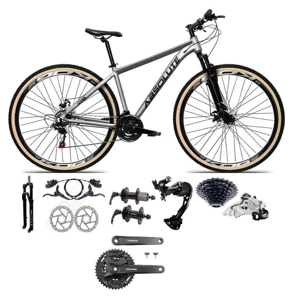 Bicicleta Aro 29 Absolute Nero 5 Câmbios Shimano Alívio/altus 27v Freio A Oléo Garfo Trava Pneu C/faixa -cinza Tam.21