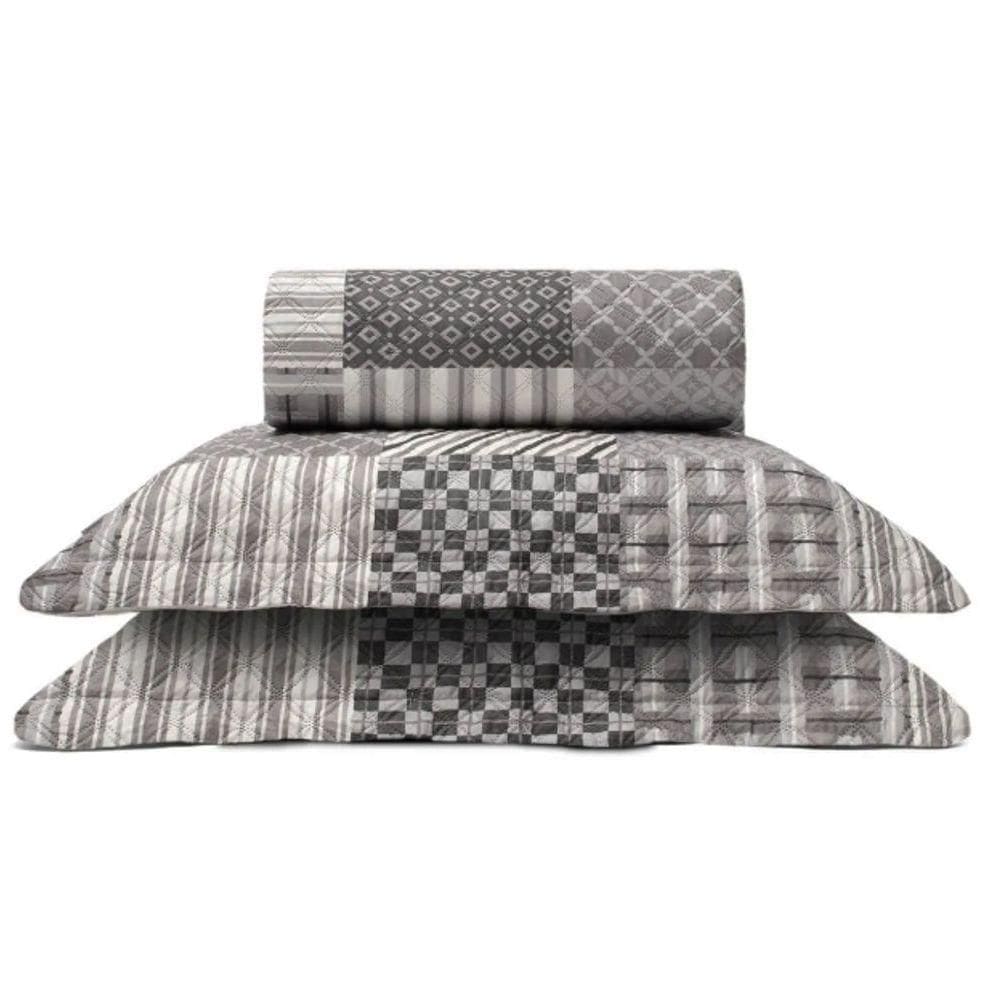 Cobre Leito Buettner Casal Microfibra Renove Estampado Austria 3 Peças Cinza