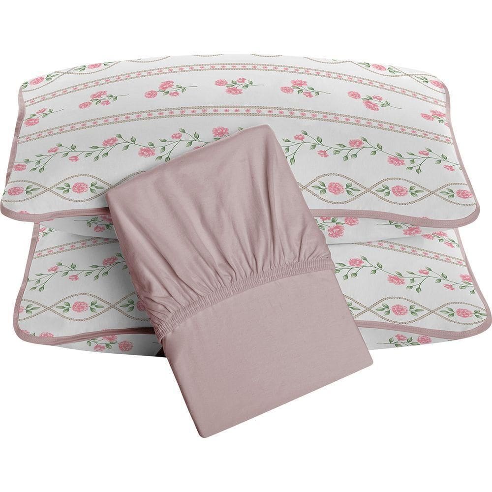Jogo De Cama Tecebem Casal Malha 100% Algodão Grazi 3 Peças Premium Rosinha