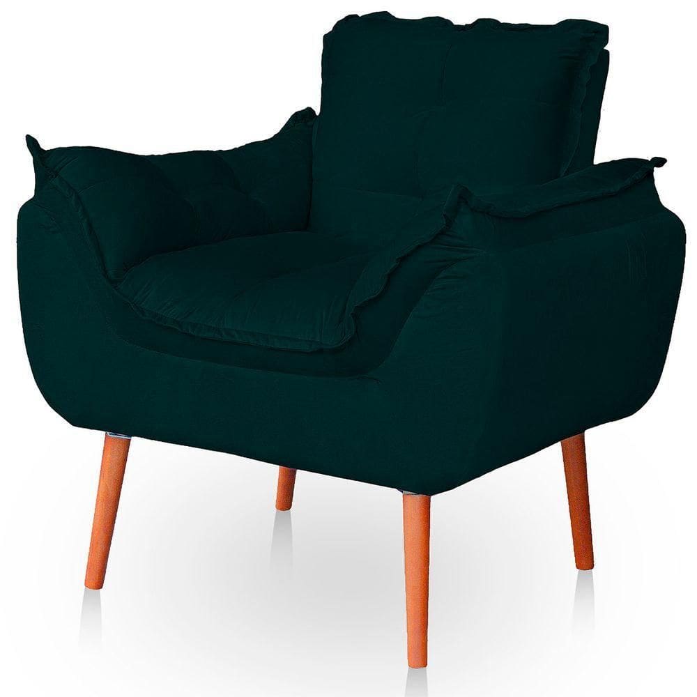 Poltrona Opala Para Sala Confortável Resistente Veludo Cor Verde