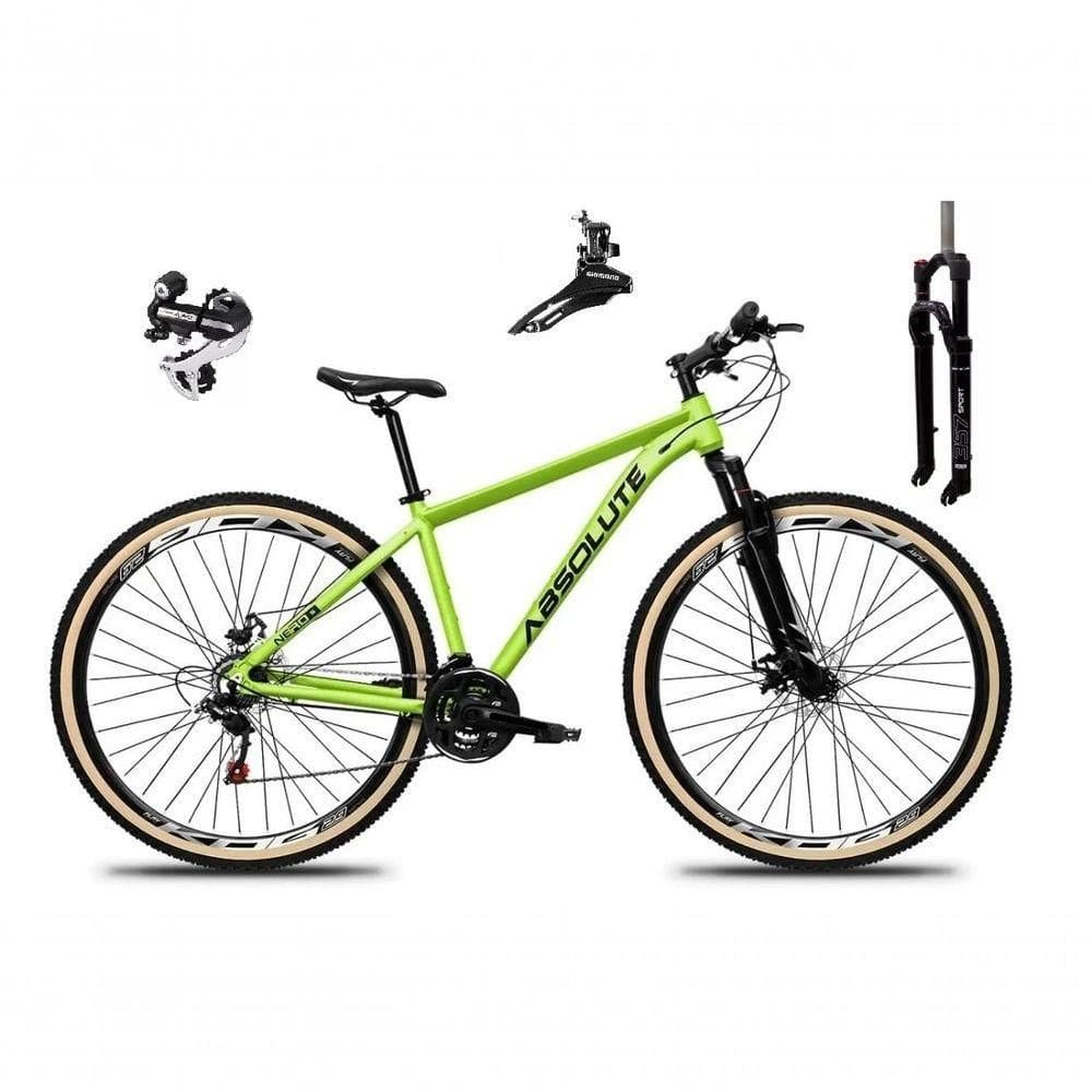 Bicicleta Aro 29 Absolute Nero 5 Câmbio Shimano 24v Acera K7 Garfo Trava Freio A Disco Pneu C/faixa - Verde Tam.17